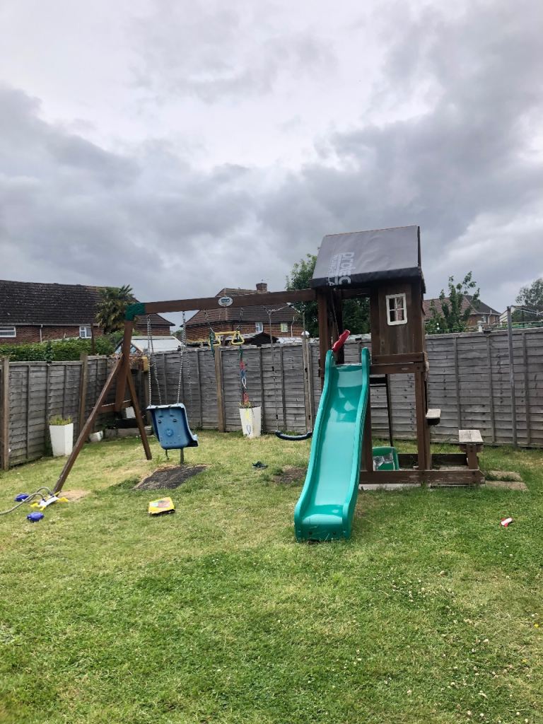 Backyard Discovery Wooden Swing Set – Multicoloured, Fair Condition