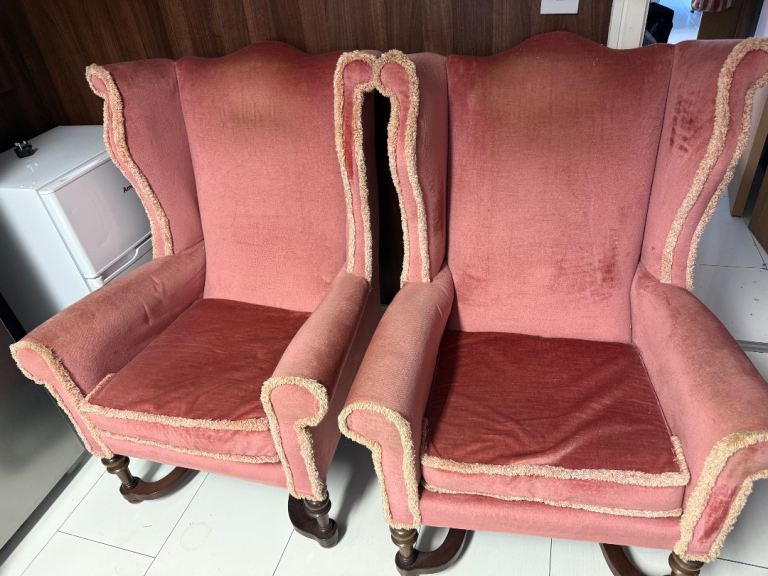 PAIR OF LARGE ANTIQUE WING BACK CHAIRS
