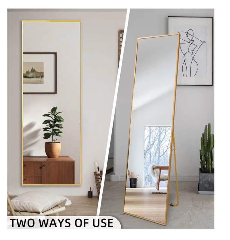 Beauty4U Full Length Mirror 140x40cm, Free Standing Floor Mirror with Gold Aluminium Frame