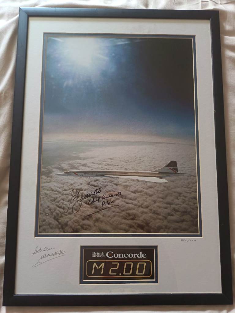 Framed British Airways Concorde Print with Pilot Signatures