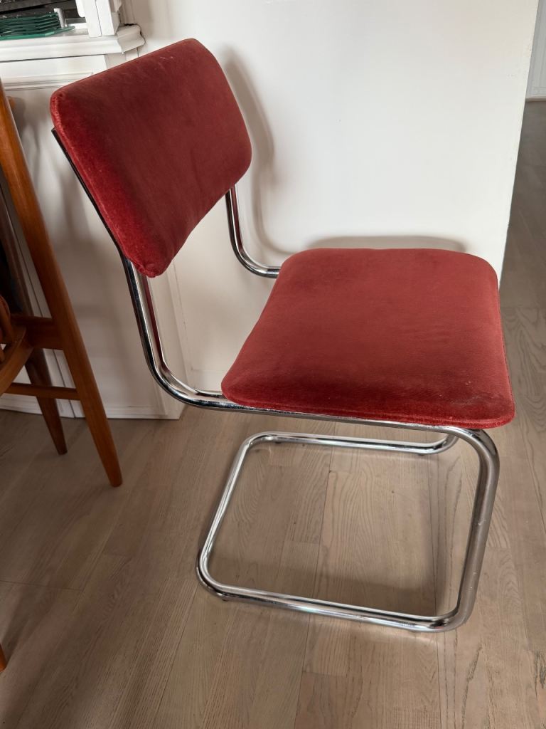 Red Velvet Cantilever Chair – Good Condition