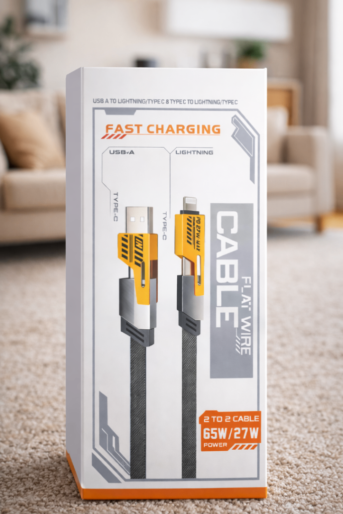 1M 4 in 1 65W Zinc Alloy USB-C , Lightning Braided Fast Charging Cable For iPhone Samsung Android