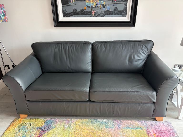 M&S Large leather sofa dark grey