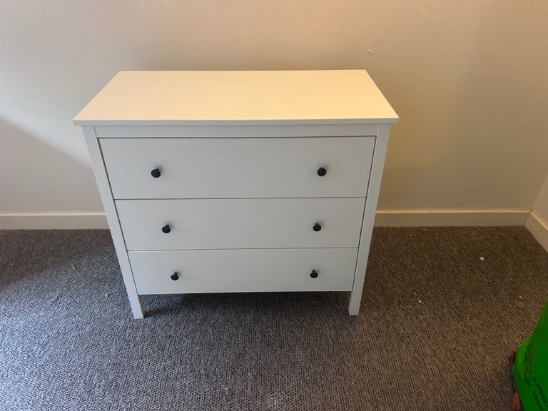 IKEA Hemnes 3 Drawer Chest of Drawers White Bedroom Unit Storage Furniture