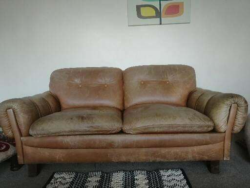 Vintage leather Danish sofas x 2 for refurb