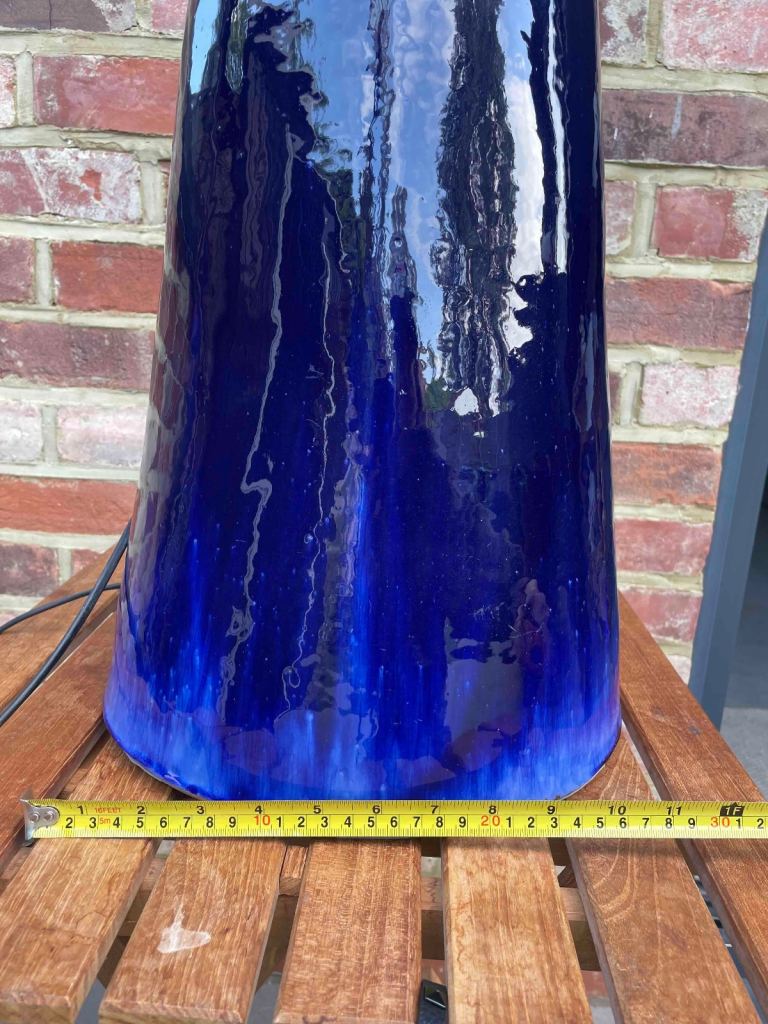 Oversized glazed blue ceramic lamp base (no lampshade) 
