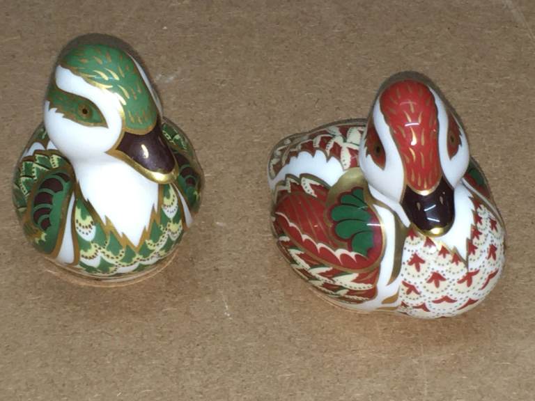 Rare Retired Royal Crown Derby Bakewell and Sinclair Duckling Paperweights (PAIR)