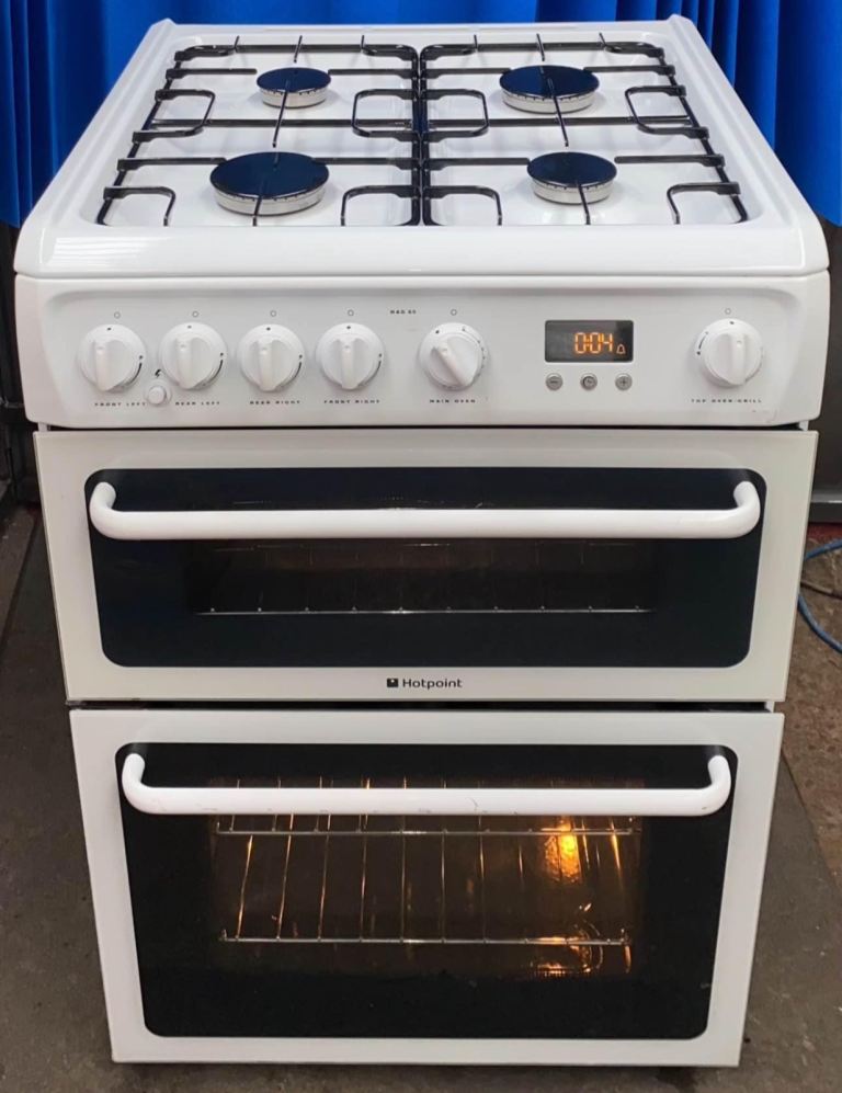 Hotpoint HAG60P 60cm Double Oven Gas Cooker - White