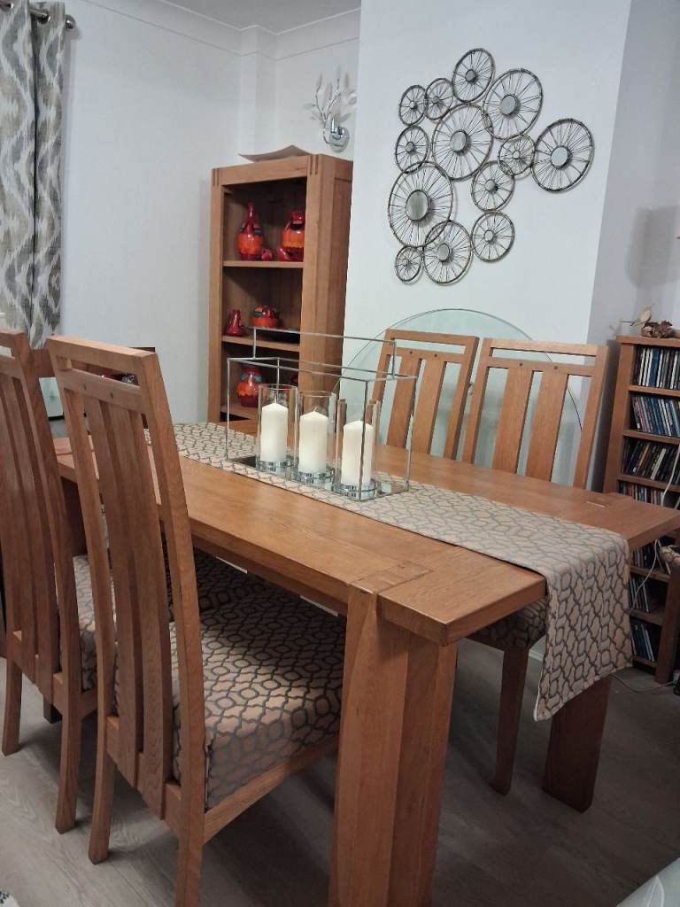 image for Solid oak table plus set of 4 dining chairs 