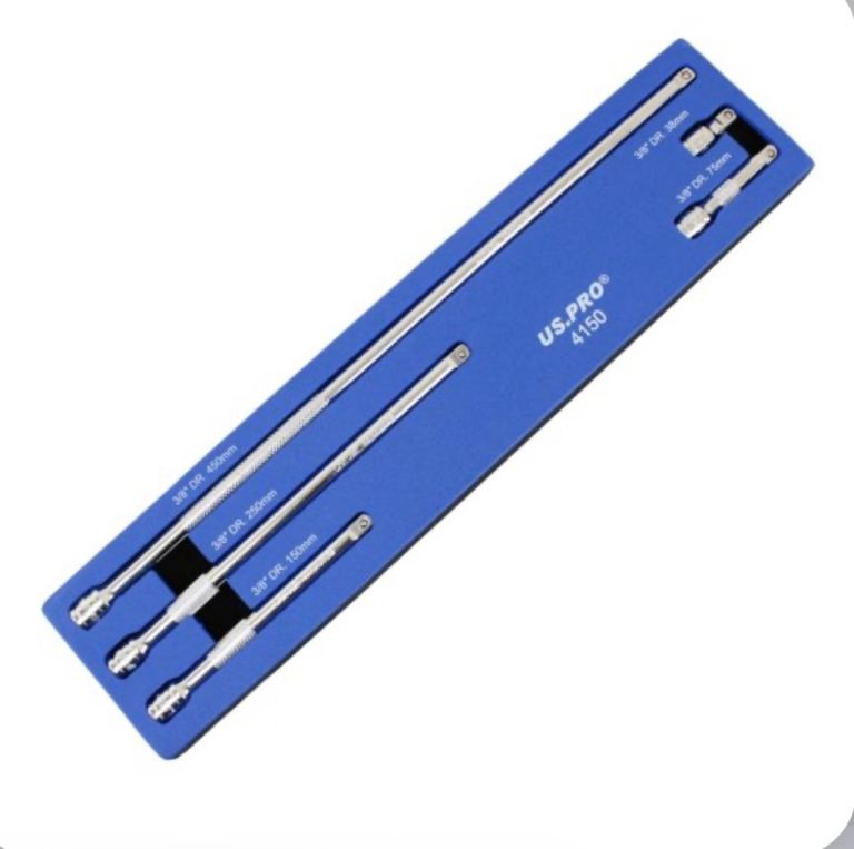 A selection of five 3/8" drive extension bars in various lengths.