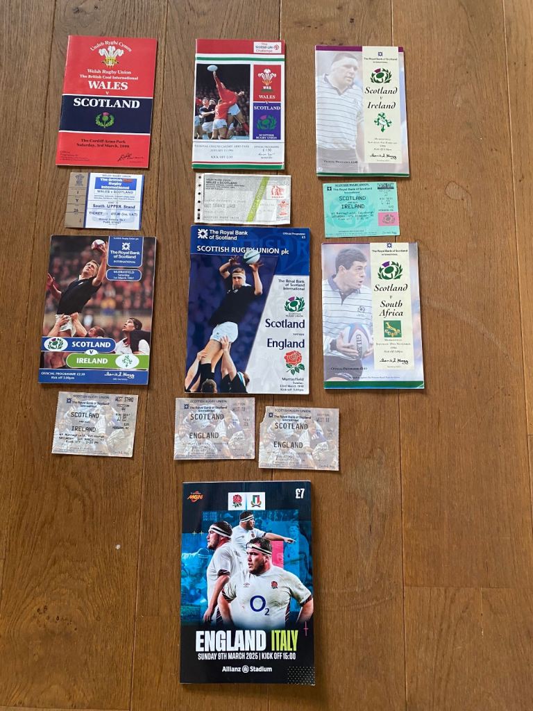 Rugby Union International Programmes and ticket stubs