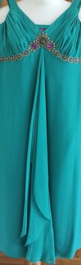 MONSOON DRESS Pure Silk 100% Boho Jade Turquoise Green Gold Bead Design Size 10 Wedding