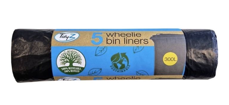 15 Liners 300L Black Wheelie Bin Liners Packs of 5 General Waste Recyclable