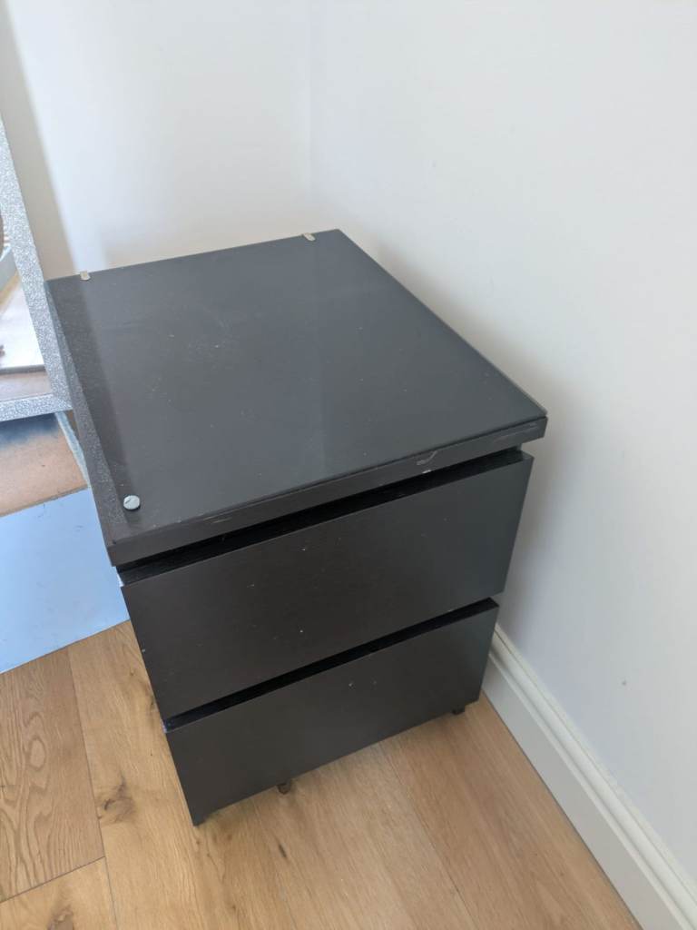 Black Wooden Bedside Table with 2 Drawers – Good Condition