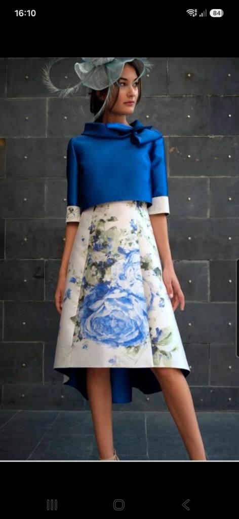Gabriella Sanchez Stunning cobalt Blue & Floral Occasion Dress with Jacket and Hat