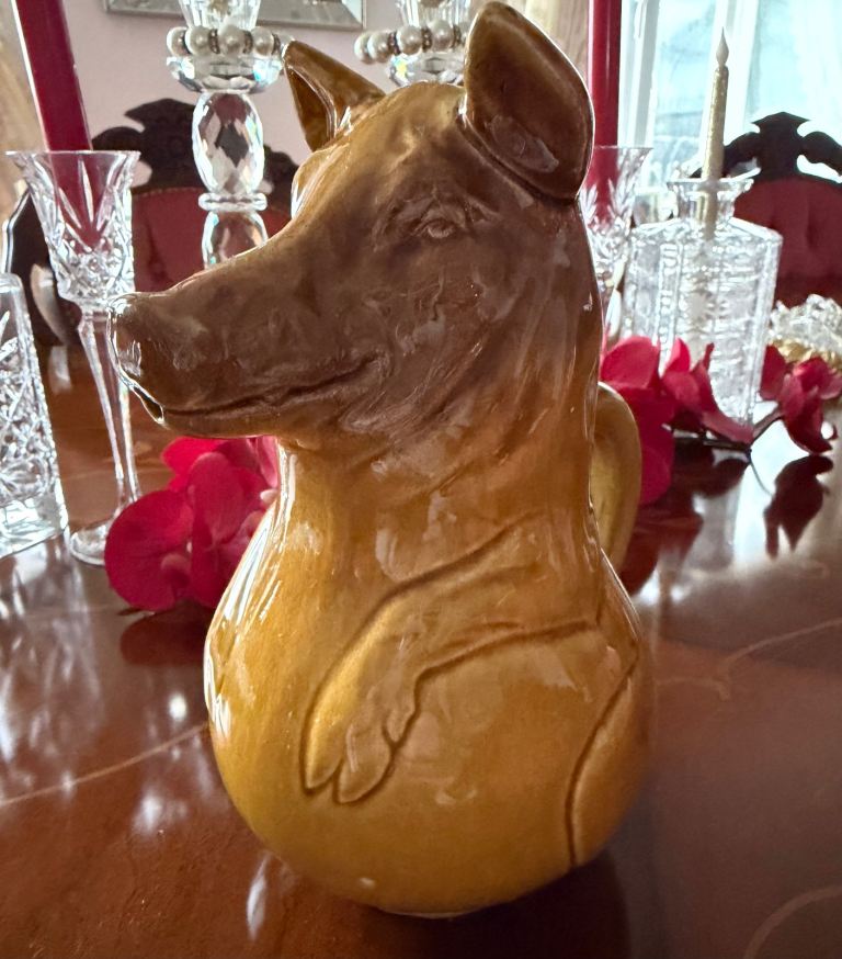 Antique French Majolica Pig Pitcher Jug Earthenware