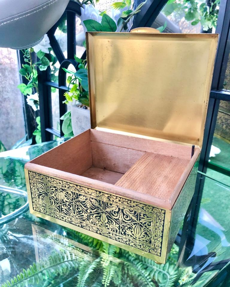 Vintage Gold & Black Ornate Wooden Music Box