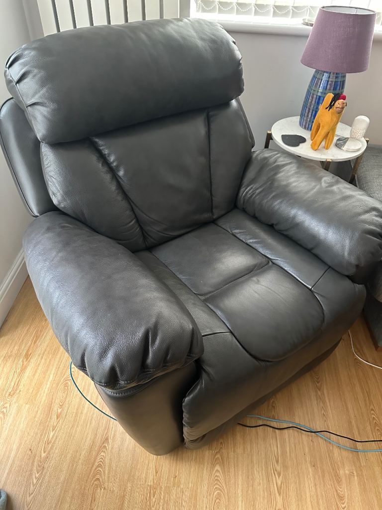 DFS Leather Recliner Chair - Grey