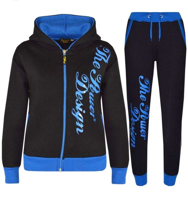 Kids Tracksuit unisex  The Power Design Blue Top Jogger Bottom Jogging Suit
