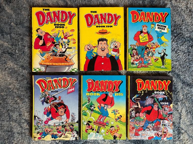 Collection of nine Dandy Book annuals from 1990 to 1999 (missing 1991).