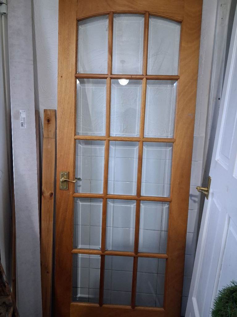 Wooden Interior Door with Glass Panels – Good Condition