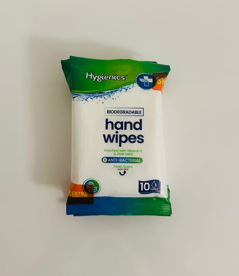 Hygienics Biodegradable Anti-Bacterial Hand Wipes - New
