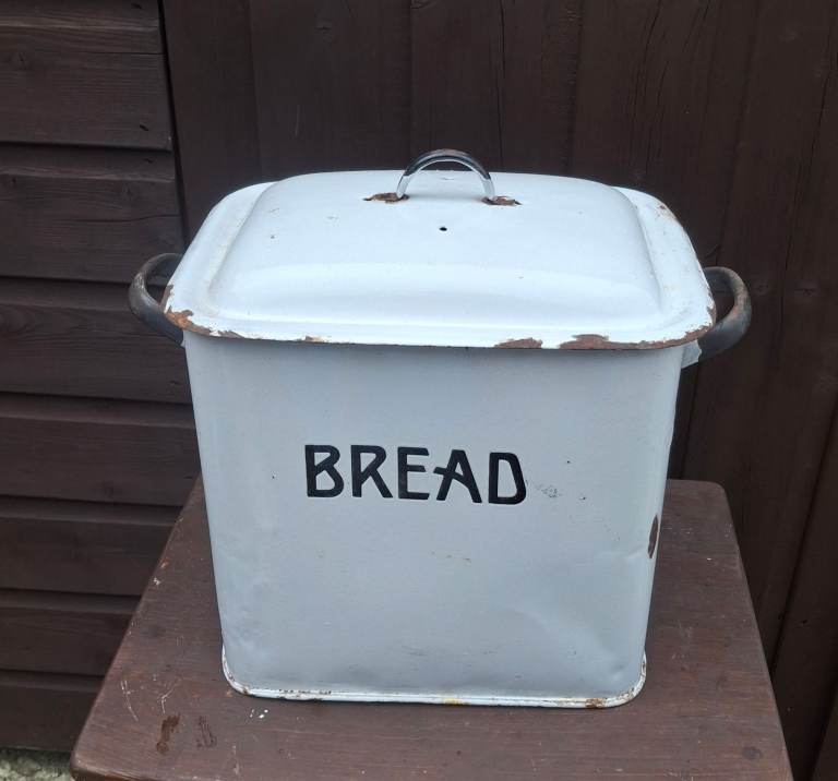 Vintage White Enamel Bread Bin