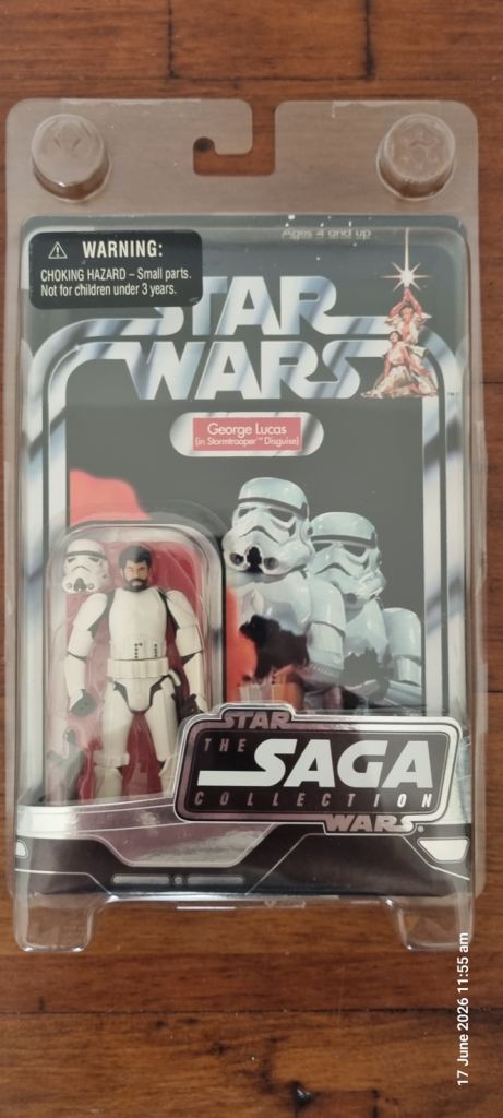 Star Wars Saga Collection Stormtrooper George Lucas in Disguise Action Figure – New, Boxed