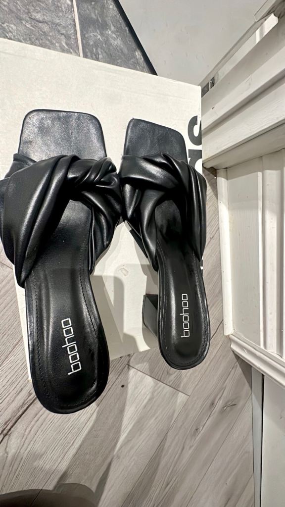 Boohoo Black Heeled Mules - Size 8, Good Condition
