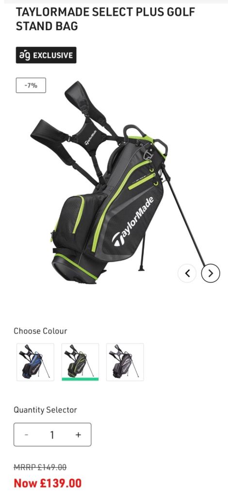 TAYLORMADE SELECT PLUS GOLF STAND BAG (BRAND NEW)