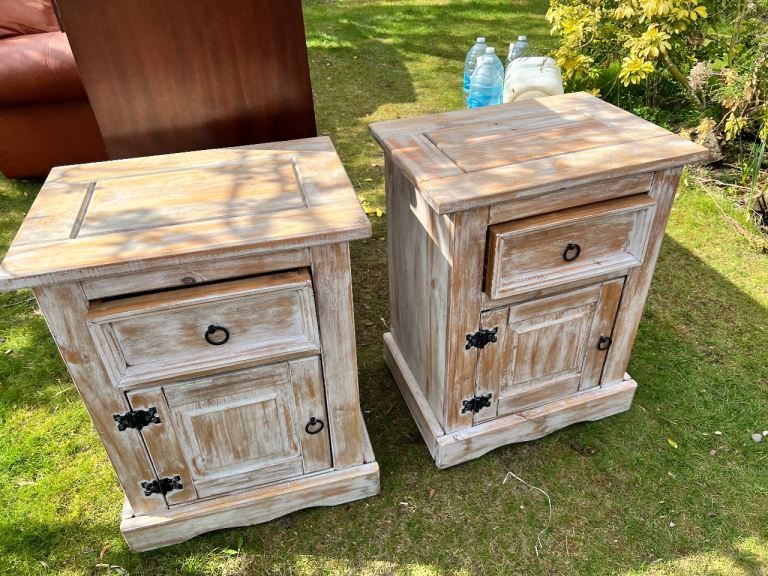 Whitewashed oak bedside tables