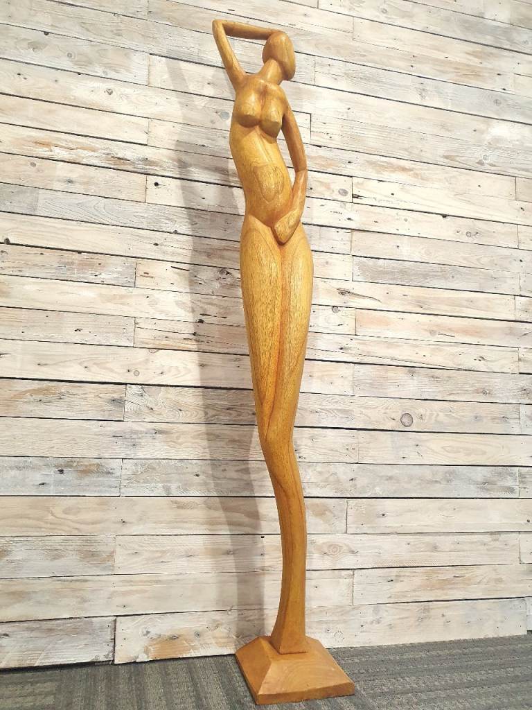 Solid Wood Figurine 'Single Lady' Carving