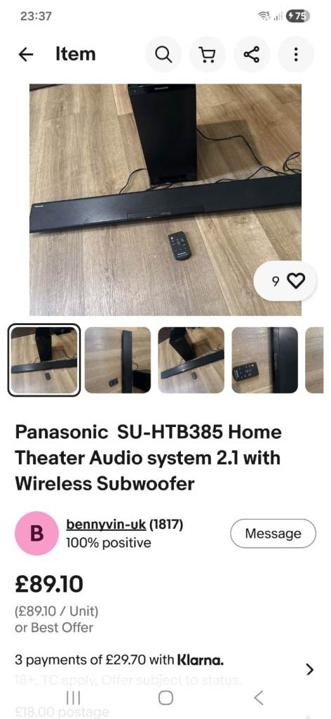 Panasonic Soundbar and Subwoofer for sale 