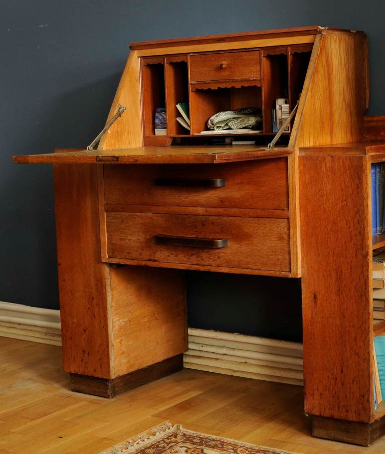 Oak Bureau Desk-Bookcase Art Deco style