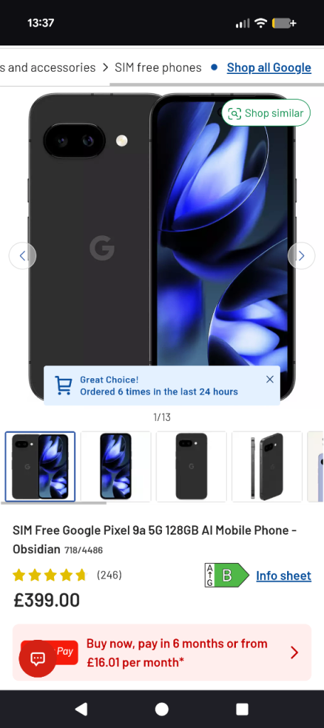Google Pixel 8a 5G 128GB – Obsidian Black, New
