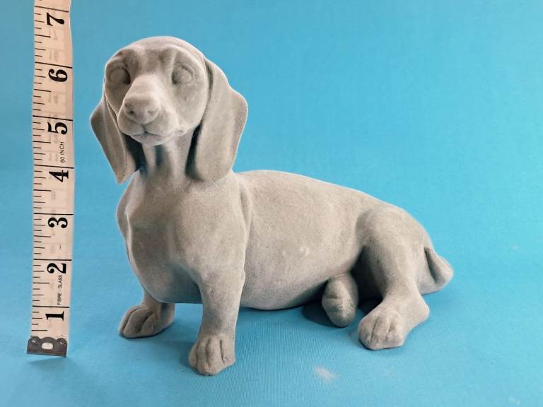 Cute Grey Velvet Dachshund Dog Figurine - Good Condition.