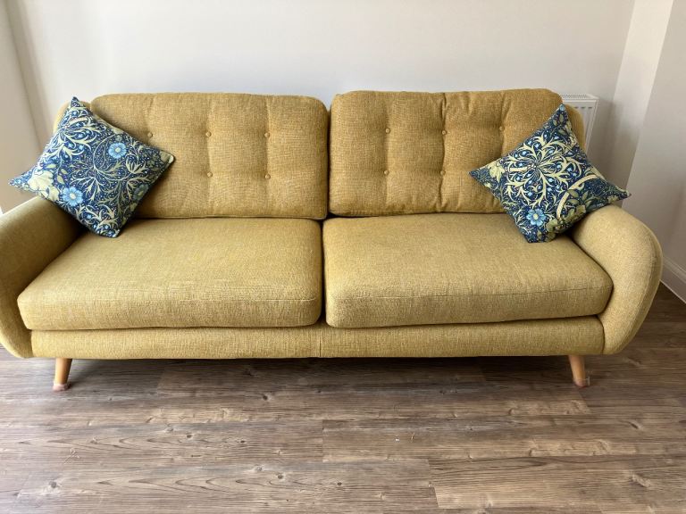 DfS Lovely Yellow Fabric Sofa – Good Condition, Button Detailing