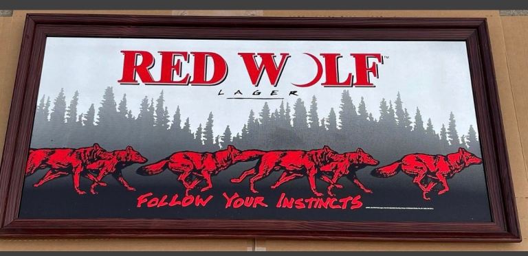 Red Wolf Lager 'Follow Your Instincts' Mirror - Pub Memorabilia