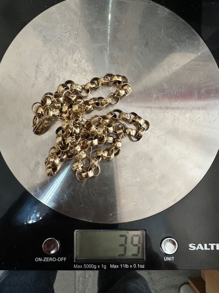 Gold bellcher chain weight around 39/40 grams 