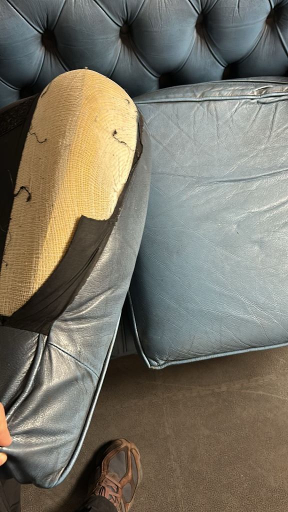 Blue Leather Chesterfield style sofa  