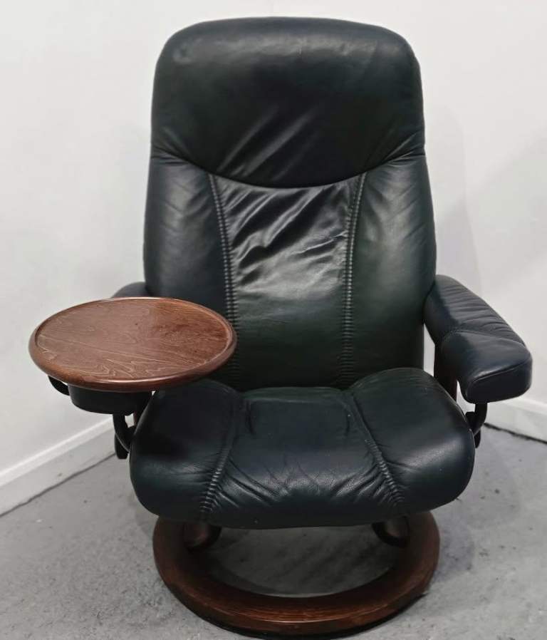 Ekornes Stressless Consul Small Leather Chair and Swing Table Green 1104244