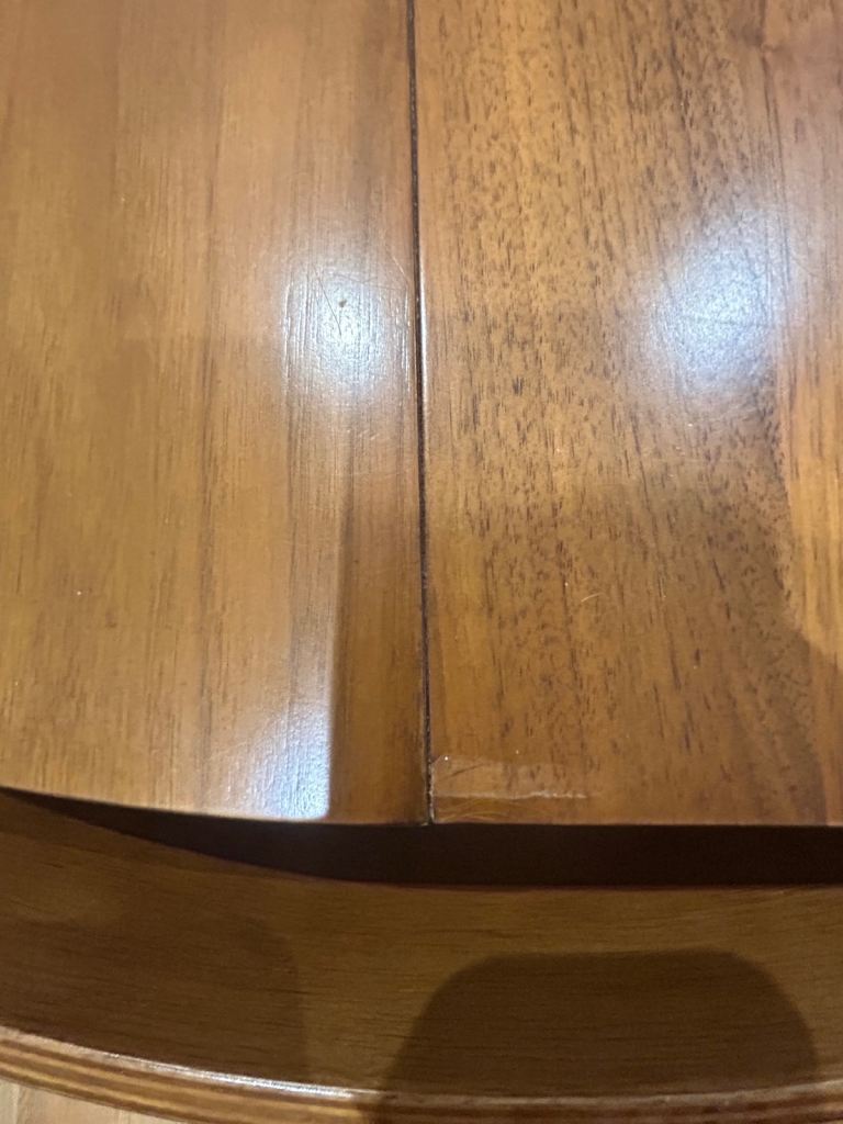 West Elm Mid-Century Modern Round Extendable Dining Table + four chairs