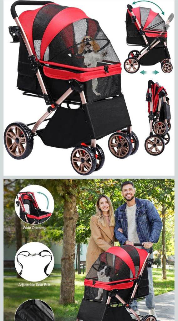 Brand new premium quality black/red universal pet dog cat folding stroller £70.00! 