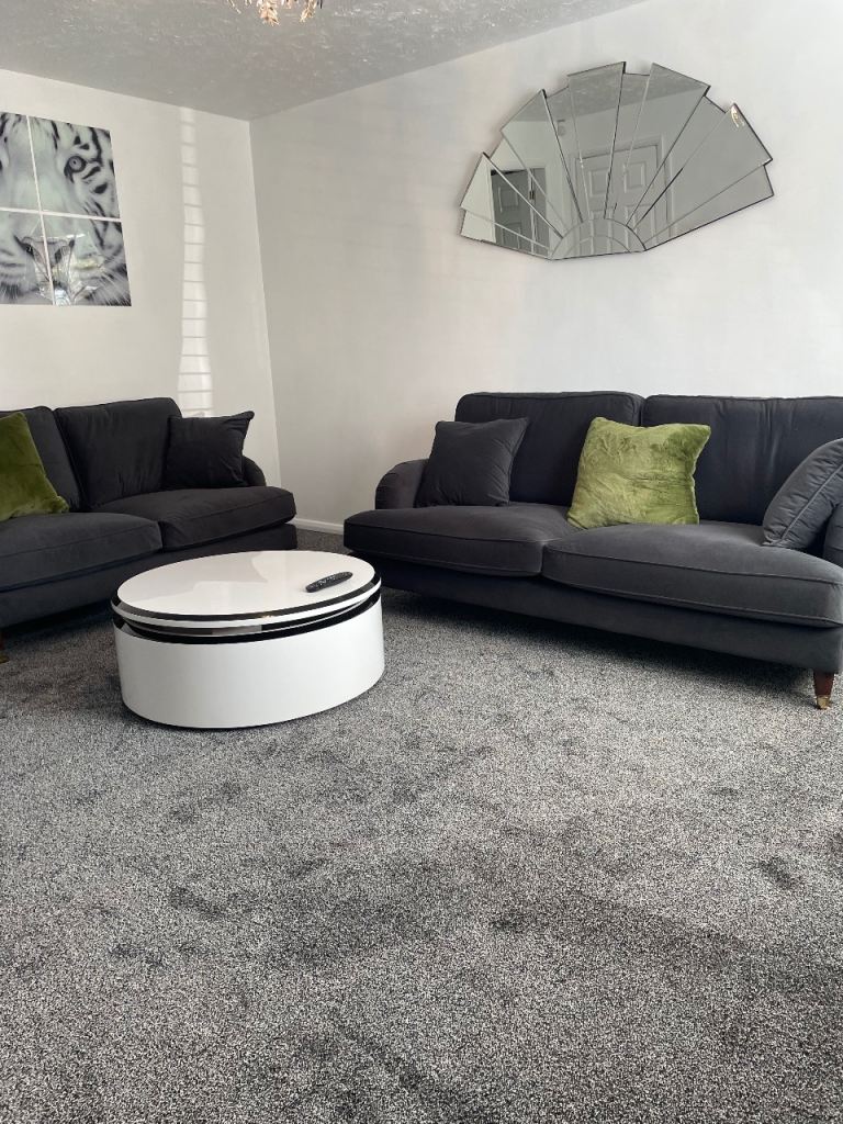 Grey suede nearly new 2 seater sofa with cushions 