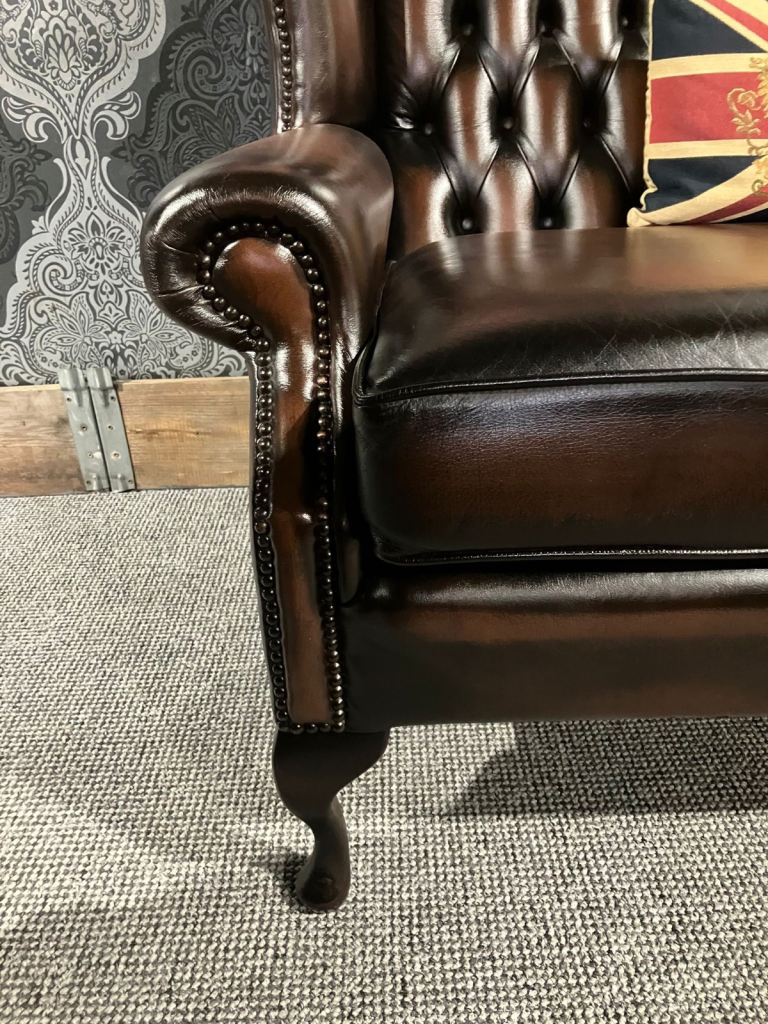 Stunning Refurbished RARE Chesterfield 3 Seater Queen Anne Sofa in Brown Leather - Delivery