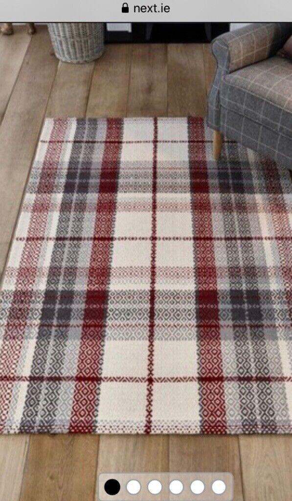 Brand New NEXT Red Ivory Black Grey Dalton Check Rug 120x170cm 