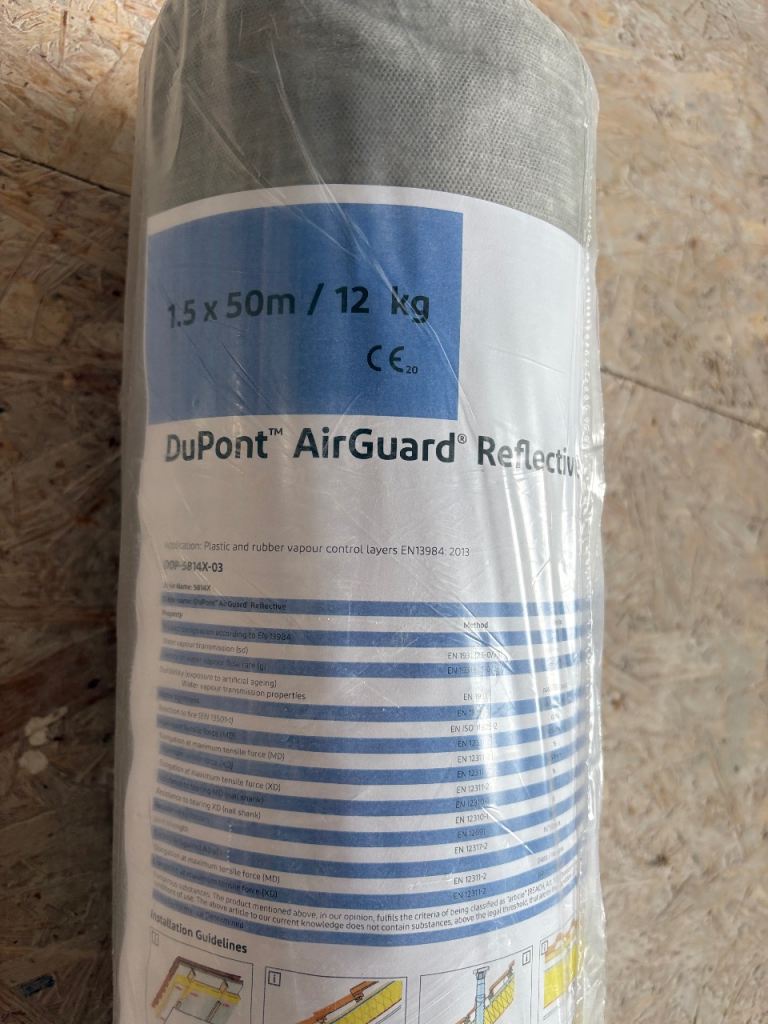 Tyvek Dupont Airguard Reflective Vapour Barrier Membrane 50m x 1.5m Roll