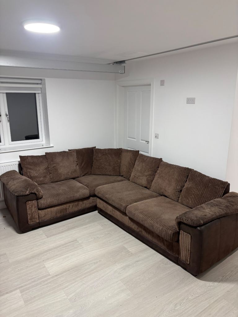 DFS LARGE BROWN CORDED CORNER SOFA (CAN DELIVER)