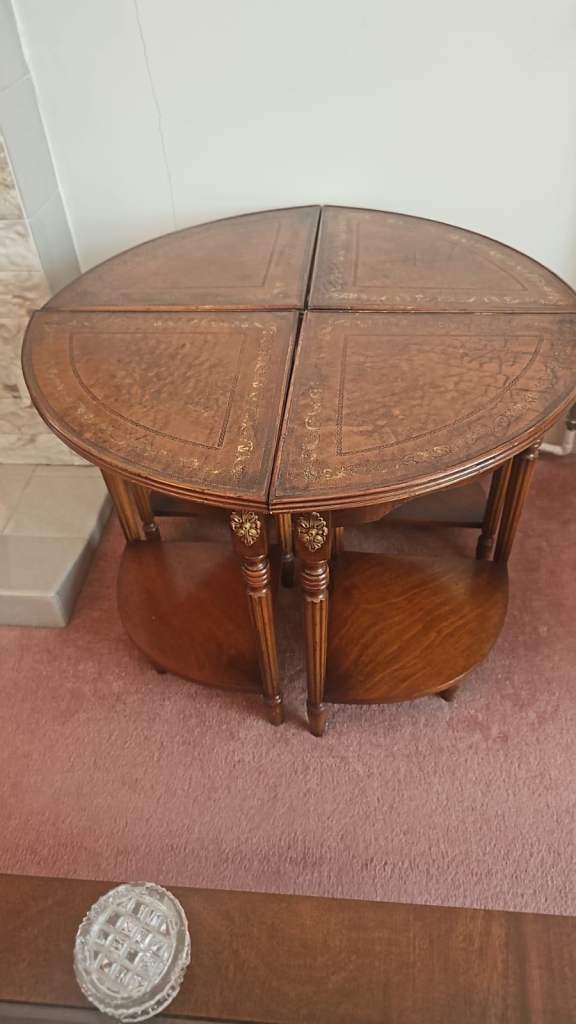 Vintage walnut nest of tables with leather tops