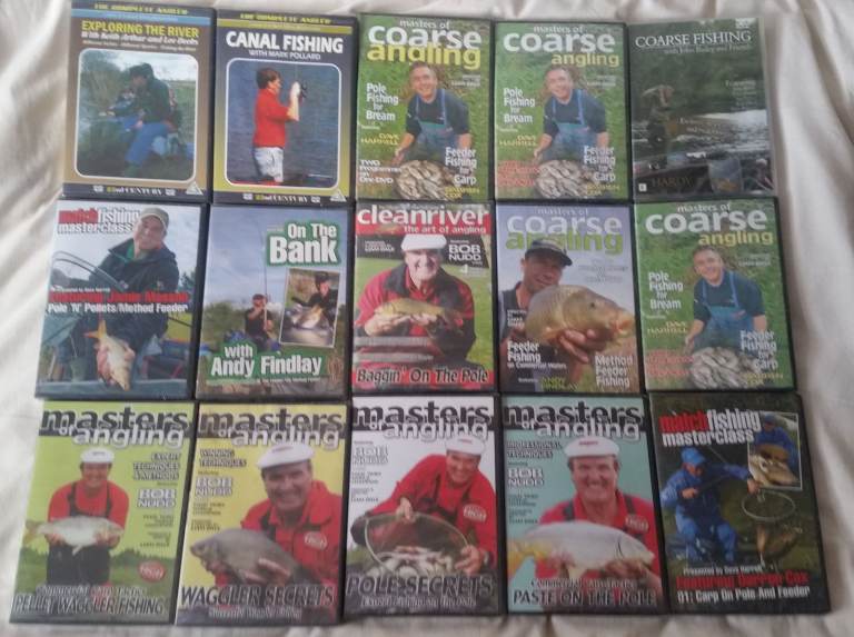 job lot Fishing DVD's. Bob Nudd, John Wilson etc new/used £55